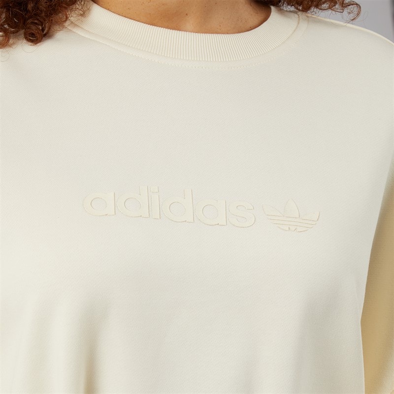 adidas Originals Womens Essentials Linear Oversized Sweatshirt Cream White - Image 3