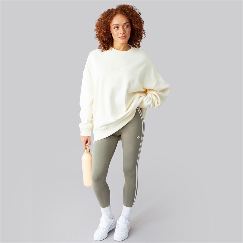 adidas Originals Womens Essentials Linear Oversized Sweatshirt Cream White - Image 4