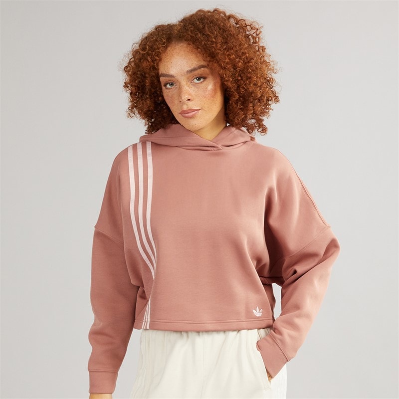 adidas Originals Womens Off Placed 3-Stripes Hoodie Warm Clay