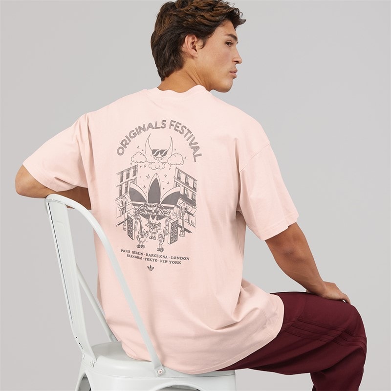 adidas Originals Mens Street Band Back Graphic T-Shirt Putty Mauve - Image 1