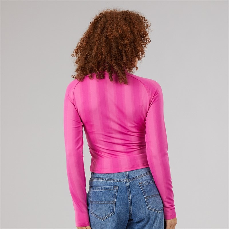 adidas Originals Womens Graphic Football 1/2 Zip Top Semi Lucid Fuchsia - Image 2