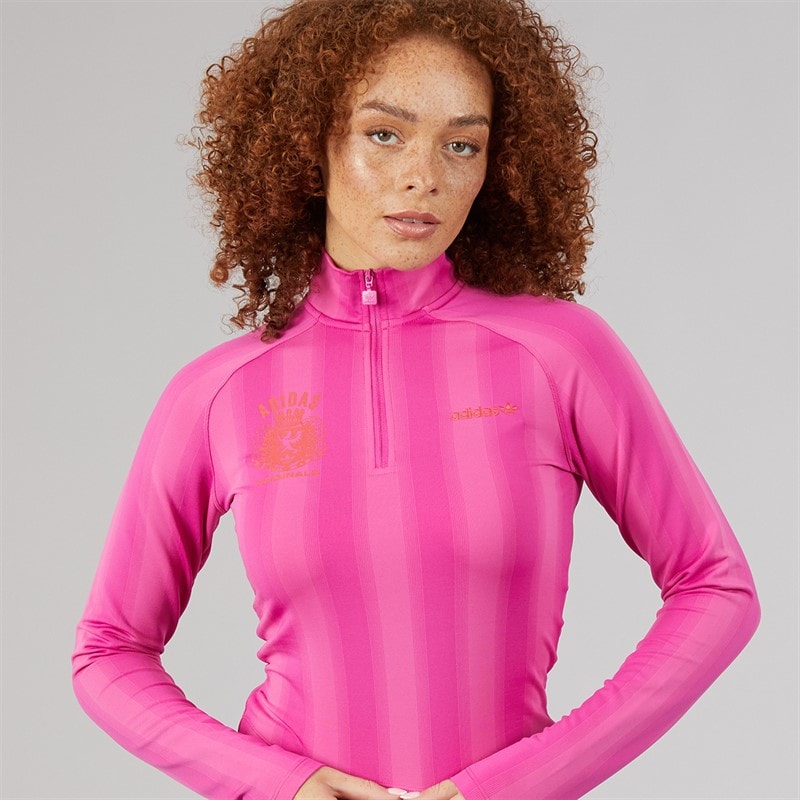 adidas Originals Womens Graphic Football 1/2 Zip Top Semi Lucid Fuchsia - Image 3