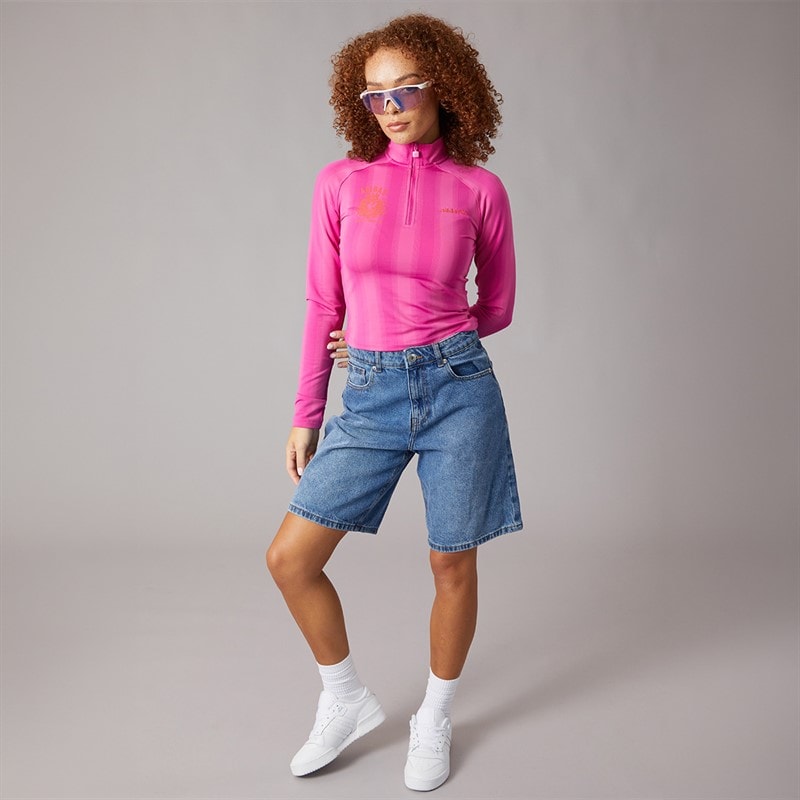 adidas Originals Womens Graphic Football 1/2 Zip Top Semi Lucid Fuchsia - Image 4