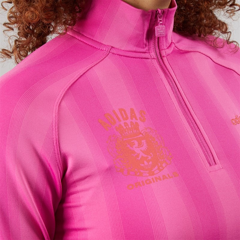 adidas Originals Womens Graphic Football 1/2 Zip Top Semi Lucid Fuchsia - Image 5