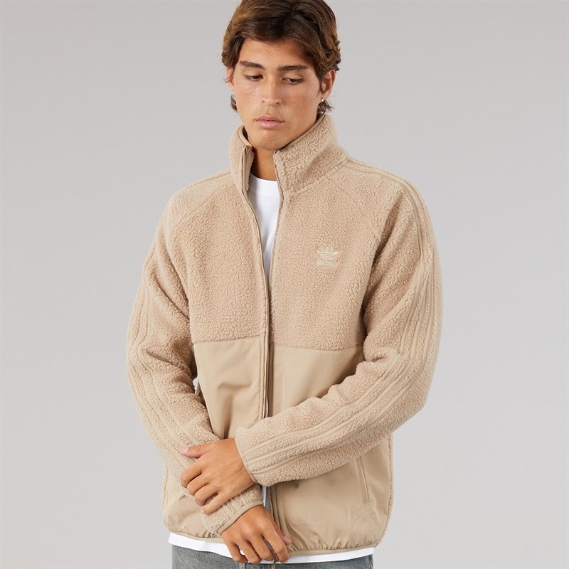 adidas Originals Mens Sherpa Full Zip Fleece Jacket Trace Khaki