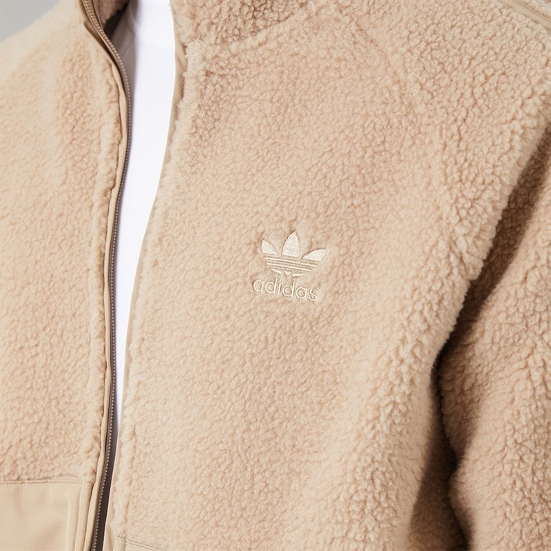 adidas Originals Mens Sherpa Full Zip Fleece Jacket Trace Khaki - Image 3