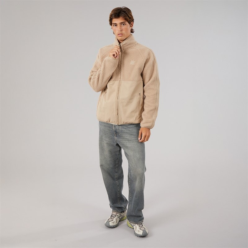 adidas Originals Mens Sherpa Full Zip Fleece Jacket Trace Khaki - Image 4