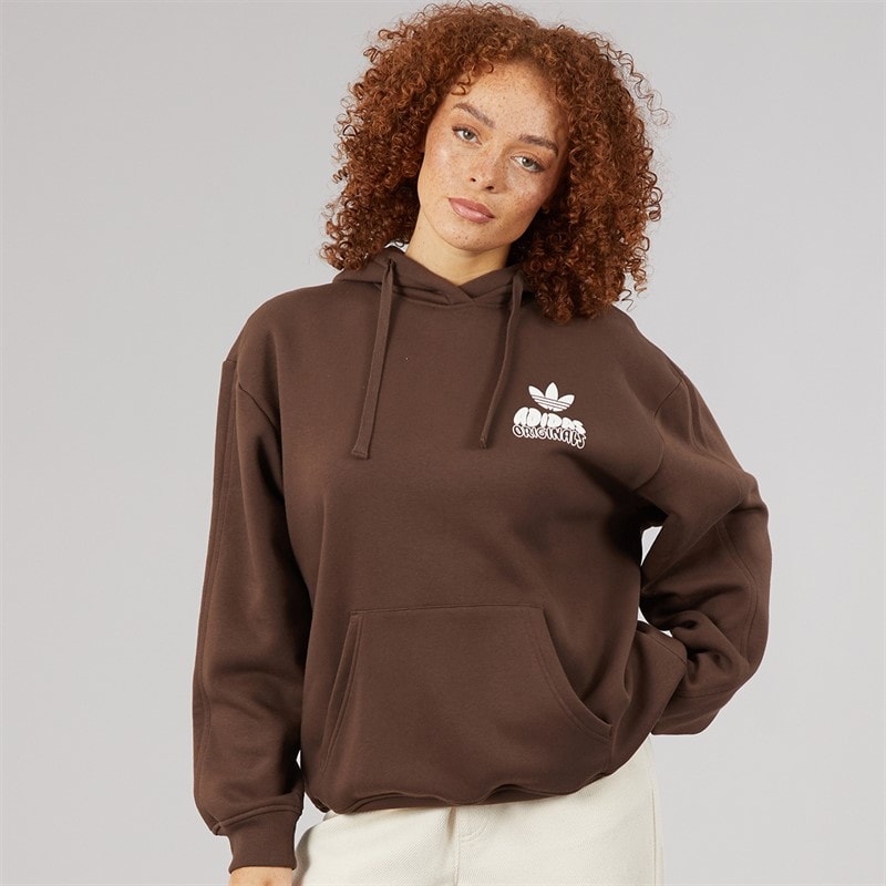 adidas Originals Womens Wave Bubble Logo Oversized Hoodie Brown - Image 2