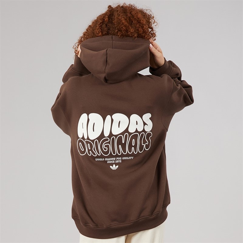 adidas Originals Womens Wave Bubble Logo Oversized Hoodie Brown - Image 3