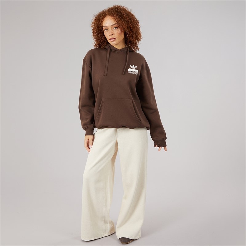 adidas Originals Womens Wave Bubble Logo Oversized Hoodie Brown - Image 4