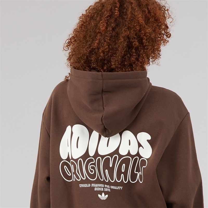 adidas Originals Womens Wave Bubble Logo Oversized Hoodie Brown - Image 5