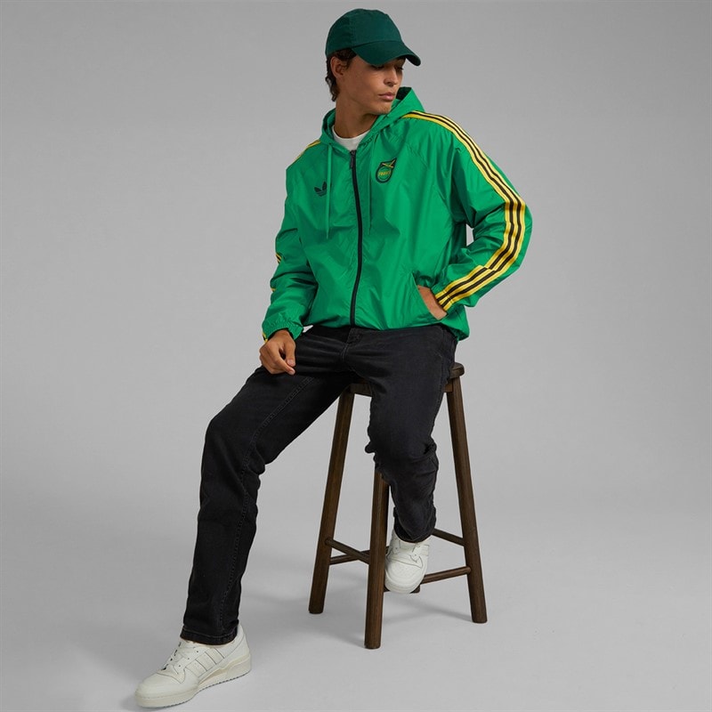adidas Originals Mens JFF Jamaica Adicolour Windbreaker Jacket Court Green - Image 4