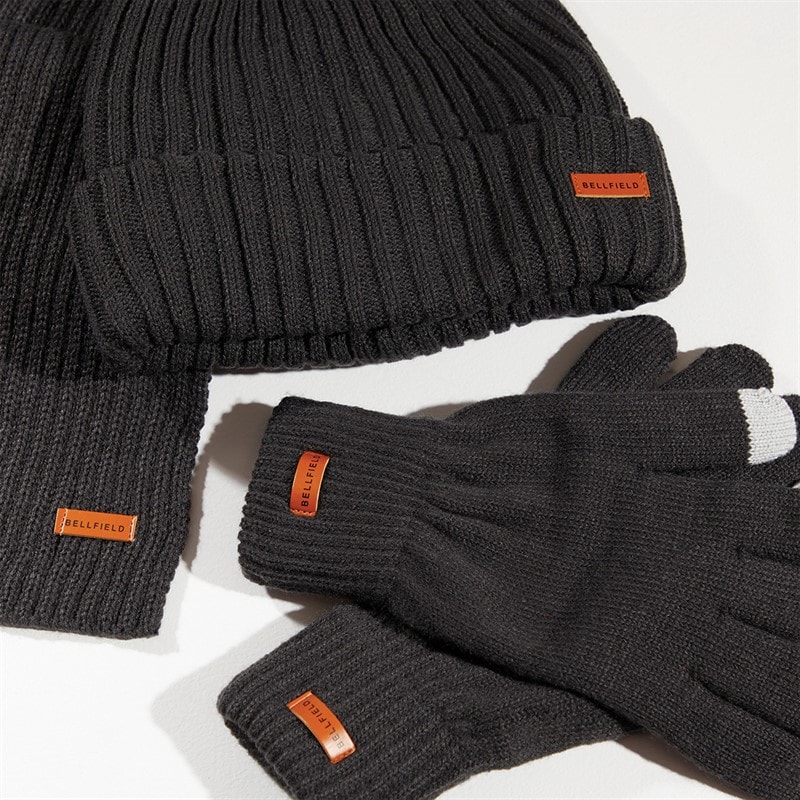 Bellfield Mens Hat Gloves And Scarf Set Charcoal - Image 3