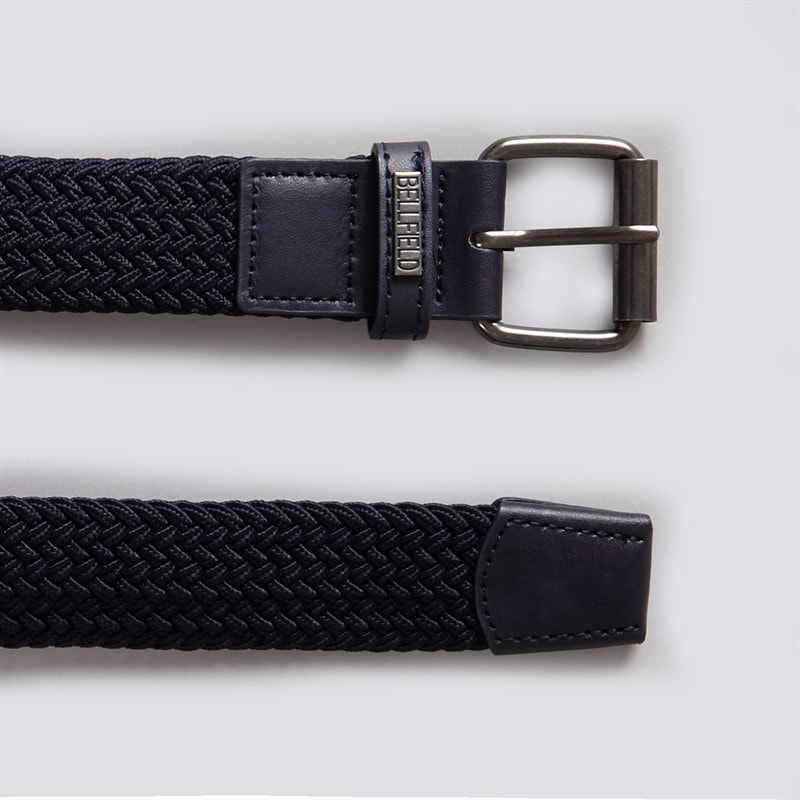 Bellfield Mens Two Pack Woven Belts Stone/Navy - Image 2