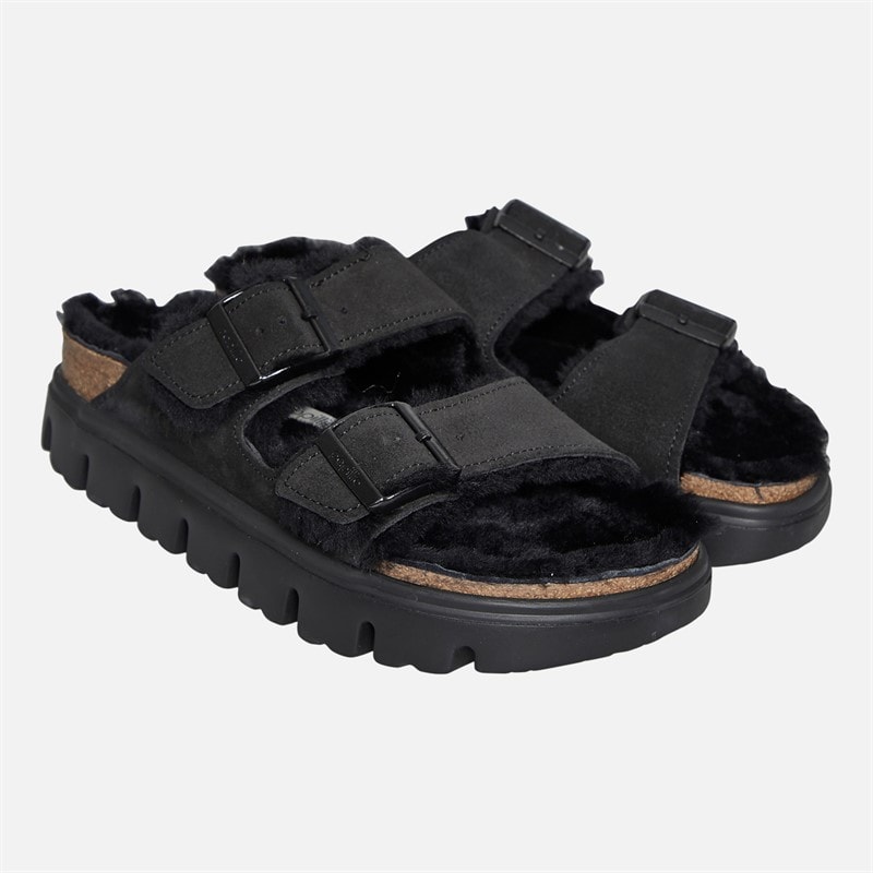 Birkenstock Womens Arizona Chunky Shearling Lined Dual Strap Sandals Black - Image 2