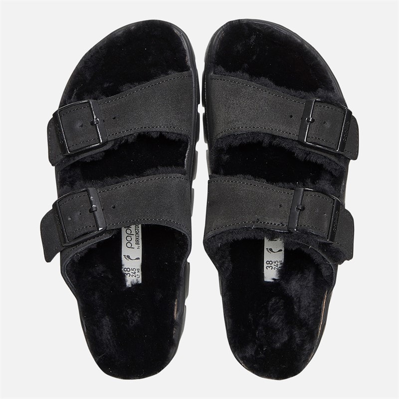 Birkenstock Womens Arizona Chunky Shearling Lined Dual Strap Sandals Black - Image 3