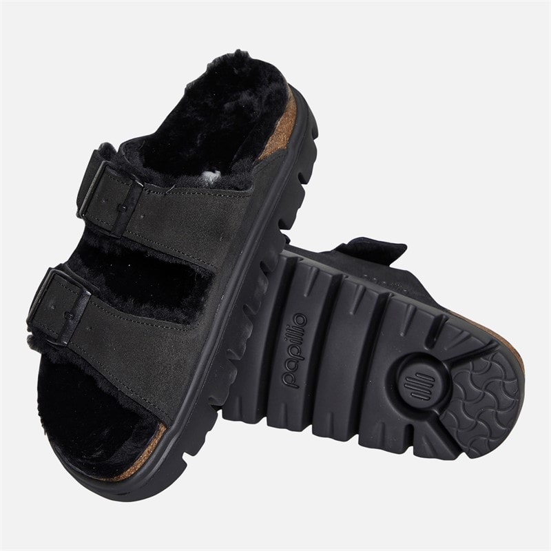 Birkenstock Womens Arizona Chunky Shearling Lined Dual Strap Sandals Black - Image 4