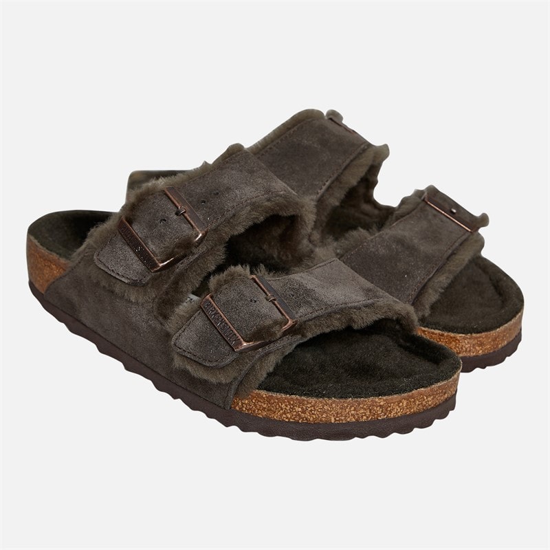 Birkenstock Womens Arizona Shearling Lined Dual Strap Sandals Mocca - Image 2