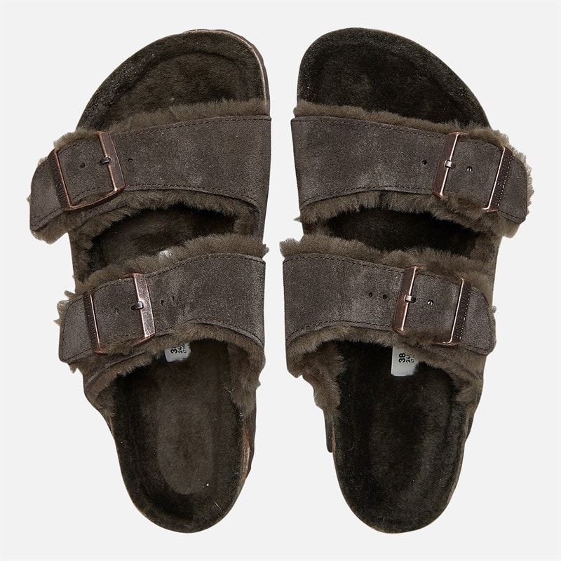 Birkenstock Womens Arizona Shearling Lined Dual Strap Sandals Mocca - Image 3