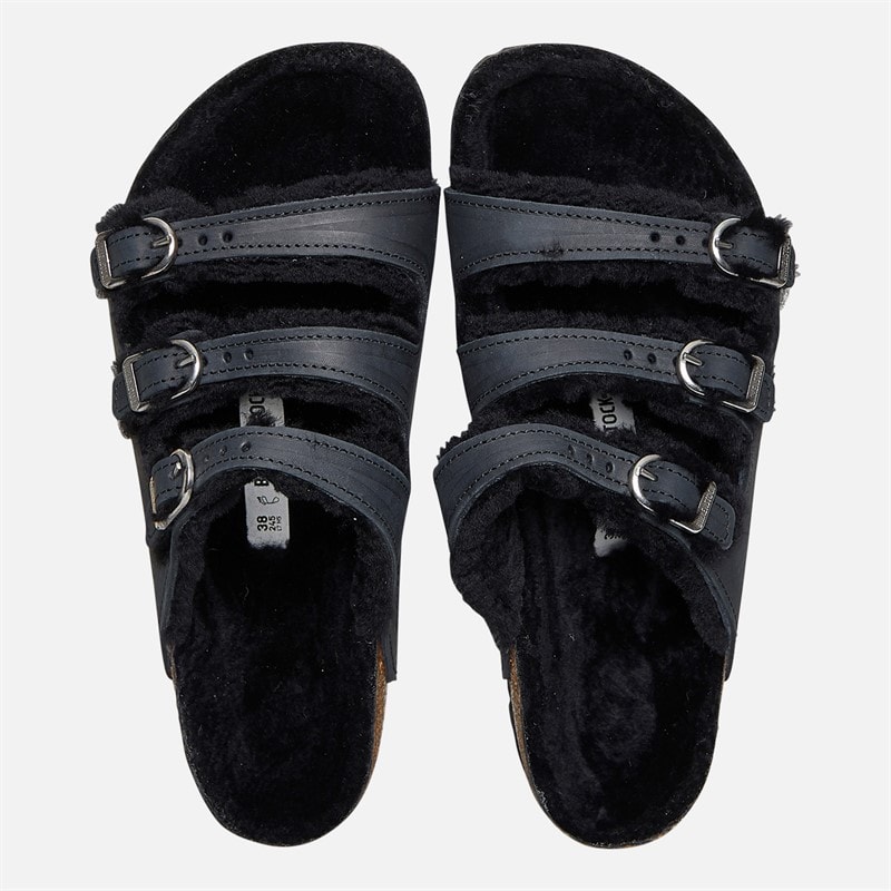 Birkenstock Womens Florida Shearling Lined Triple Strap Sandals Black - Image 3