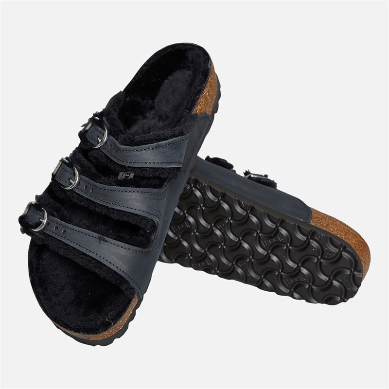 Birkenstock Womens Florida Shearling Lined Triple Strap Sandals Black - Image 4