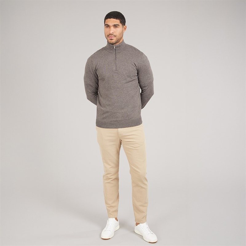 Selected Mens 1/4 Zip Knit Jumper Morel - Image 3