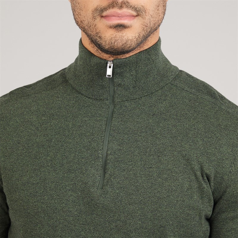 Selected Mens 1/4 Zip Knit Jumper Forest Night - Image 3