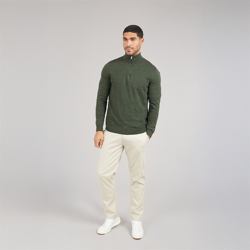 Selected Mens 1/4 Zip Knit Jumper Forest Night - Image 4