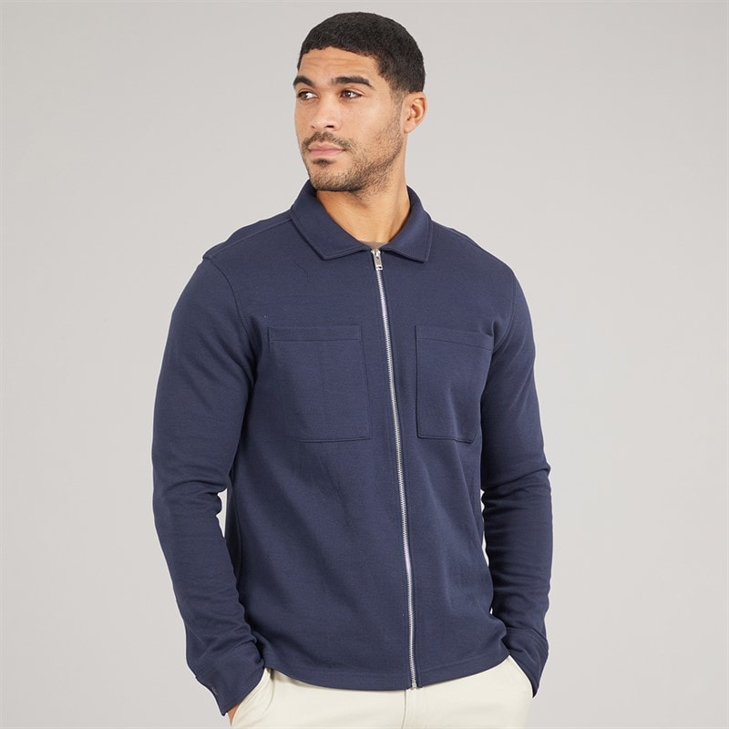 Selected Mens Polo Collar Zip Up Jacket Navy Blazer - Image 3
