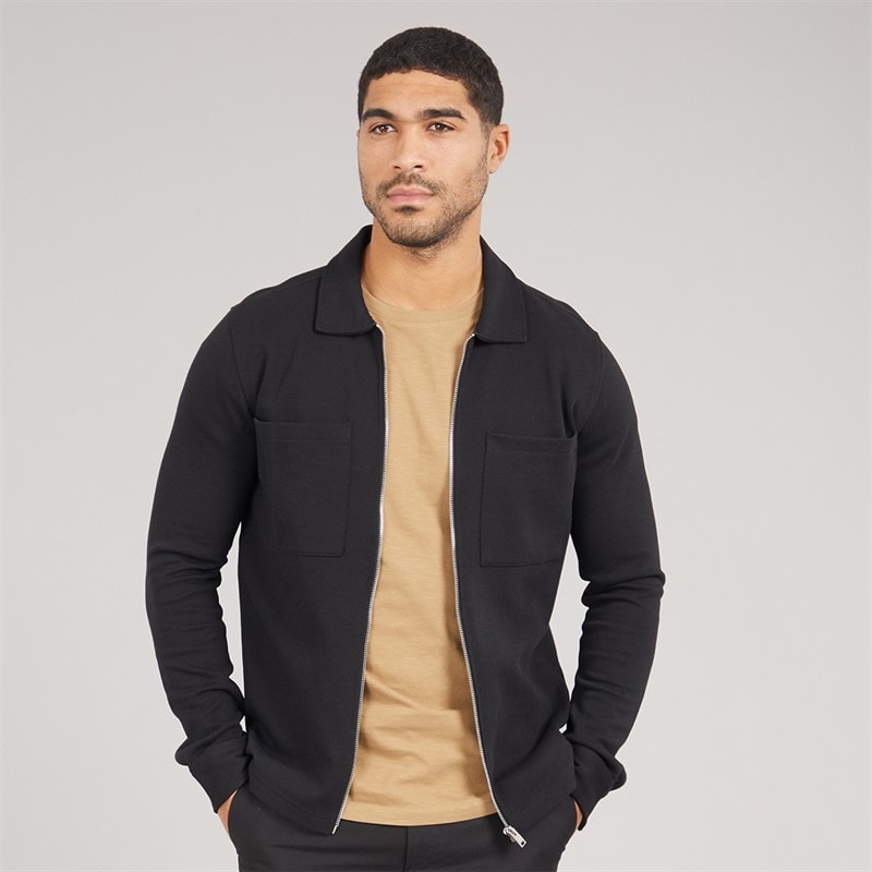 Selected Mens Polo Collar Zip Up Jacket Black