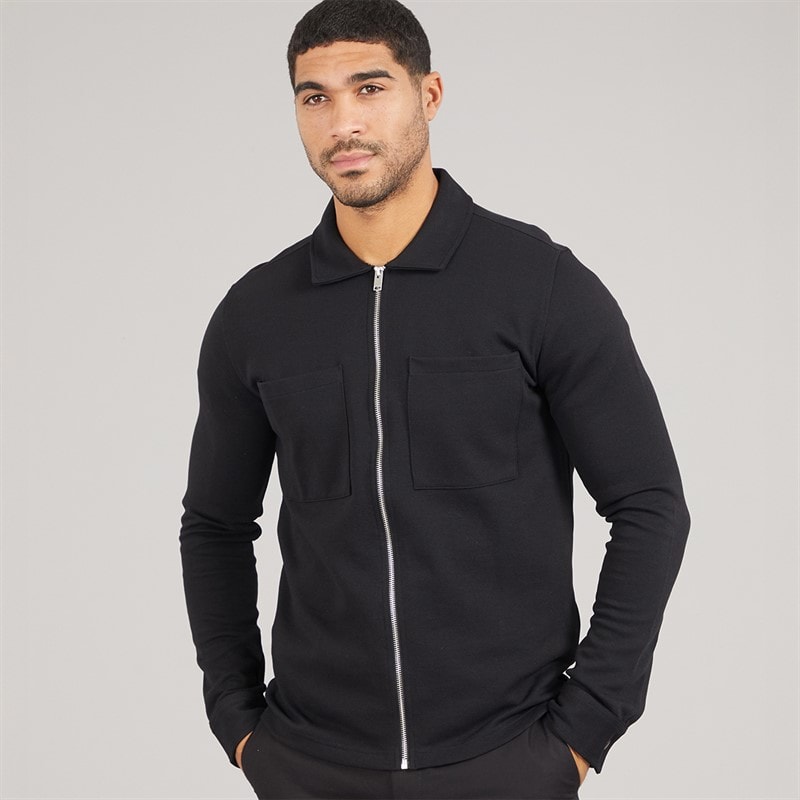 Selected Mens Polo Collar Zip Up Jacket Black - Image 3