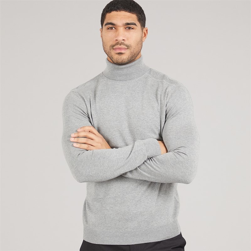 Selected Mens Roll Neck Knit Jumper Medium Grey Melange - Image 1