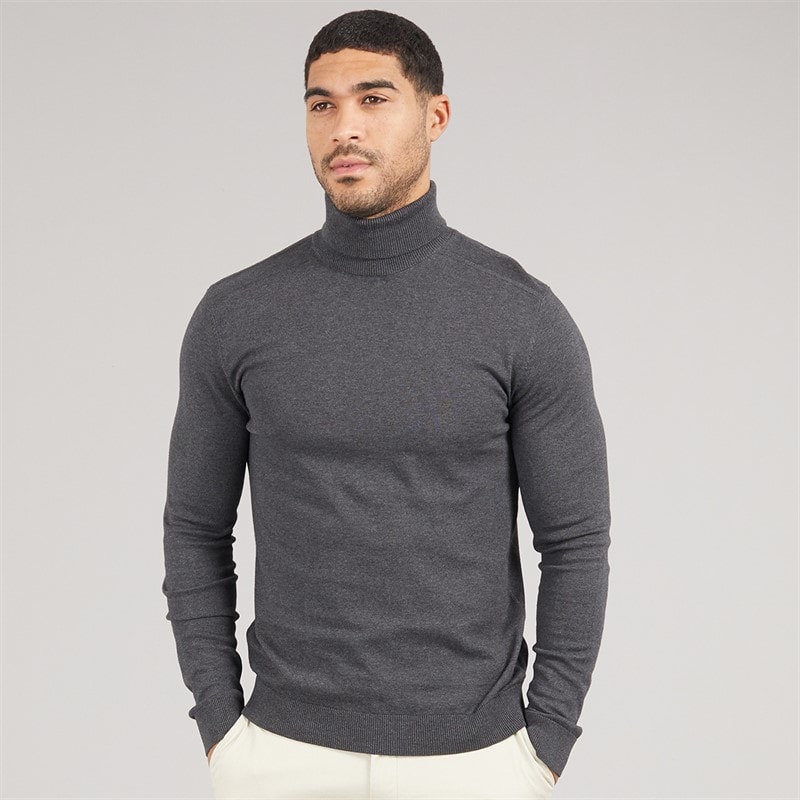 Selected Mens Roll Neck Knit Jumper Antracit - Image 1
