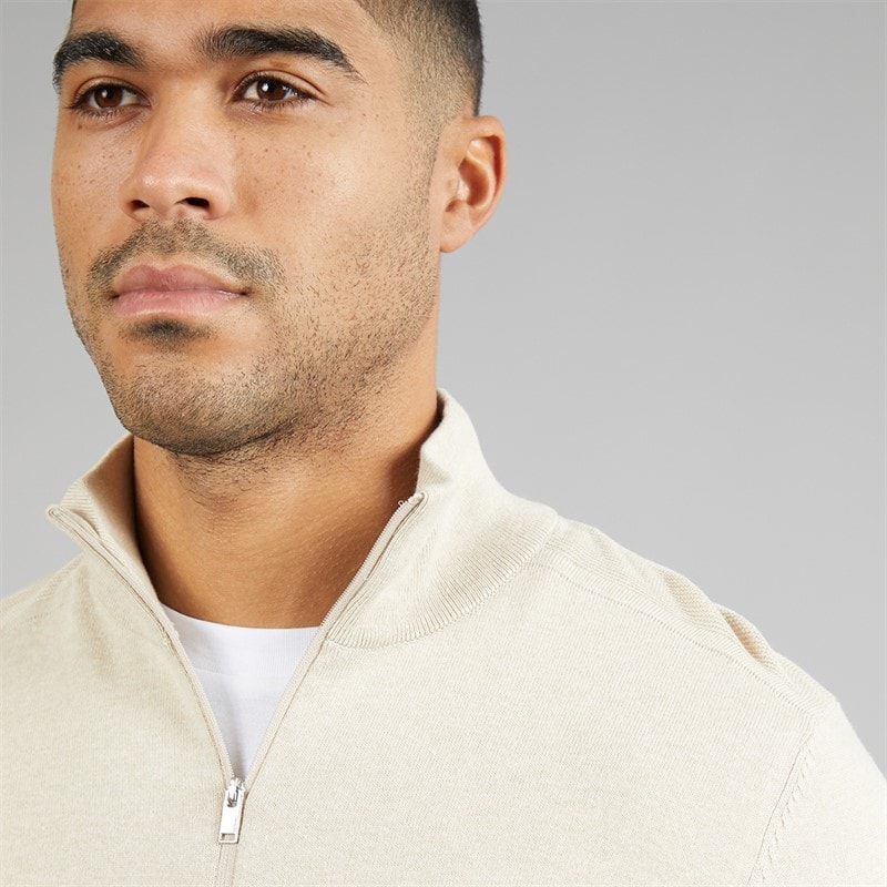 Selected Mens 1/4 Zip Knit Jumper Oatmeal - Image 3