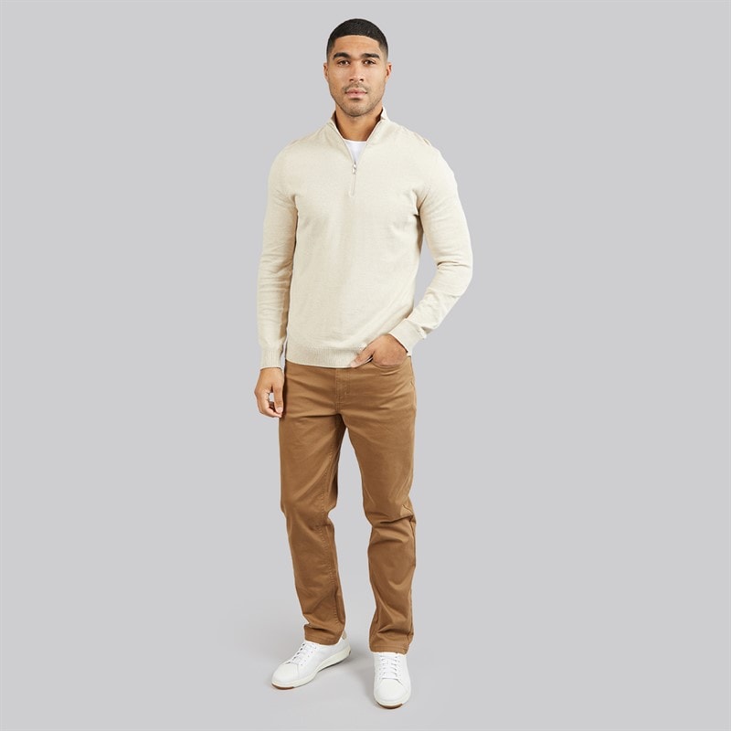 Selected Mens 1/4 Zip Knit Jumper Oatmeal - Image 4