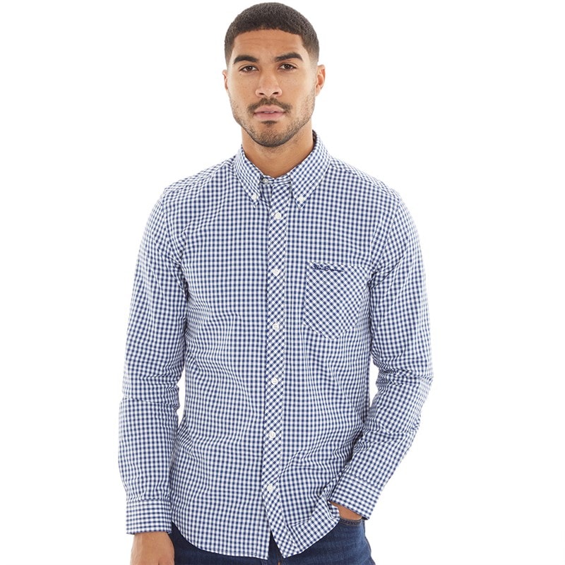 Ben Sherman Mens Long Sleeve Gingham Dark Blue - Image 1