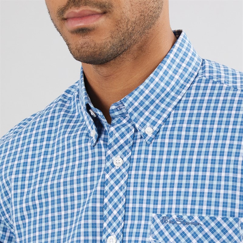 Ben Sherman Mens Short Sleeve House Check Shirt Wedgewood Blue - Image 3