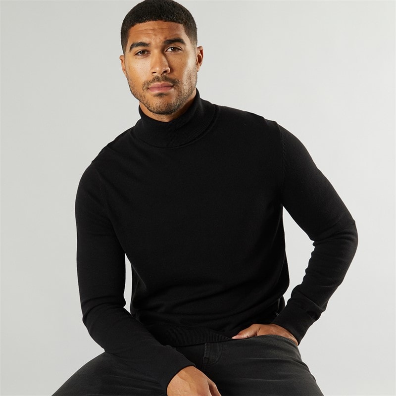 Ben Sherman Mens Cotton Roll Neck Jumper Black - Image 1