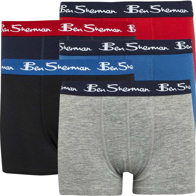 Ben Sherman Boys Five Pack Boxer Trunks Navy Blazer