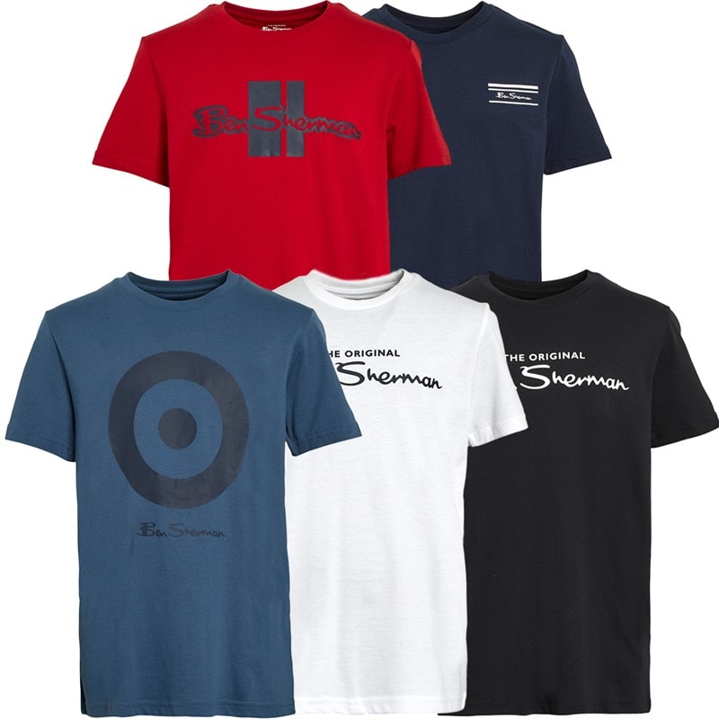 Ben Sherman Boys Target And Script Five Pack T-Shirts Navy Blazer