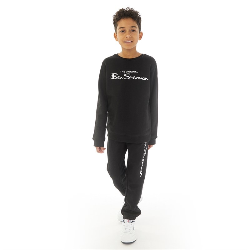 Ben Sherman Boys Big Sig Sweatshirt And Joggers Tracksuit Set Black - Image 4