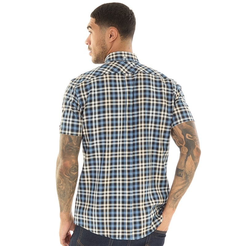 Ben Sherman Mens Gingham Overcheck Short Sleeve Shirt Midnight - Image 2