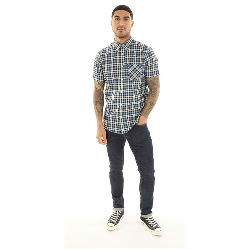 Ben Sherman Mens Gingham Overcheck Short Sleeve Shirt Midnight - Image 4