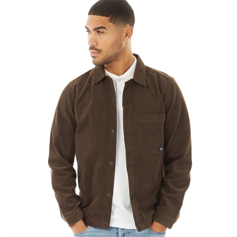Ben Sherman Mens Cord Trucker Overshirt Brown - Image 1
