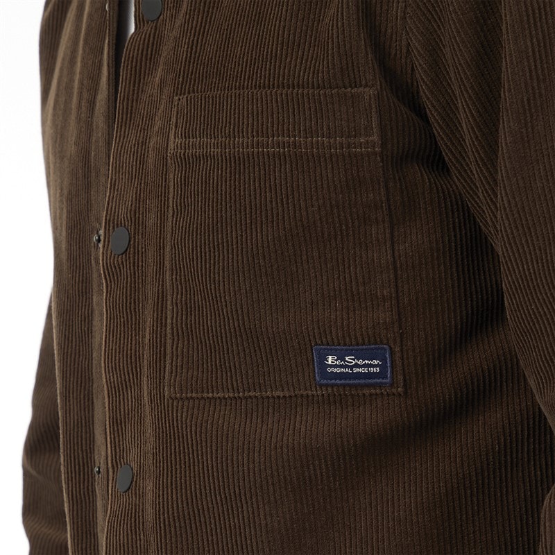 Ben Sherman Mens Cord Trucker Overshirt Brown - Image 3