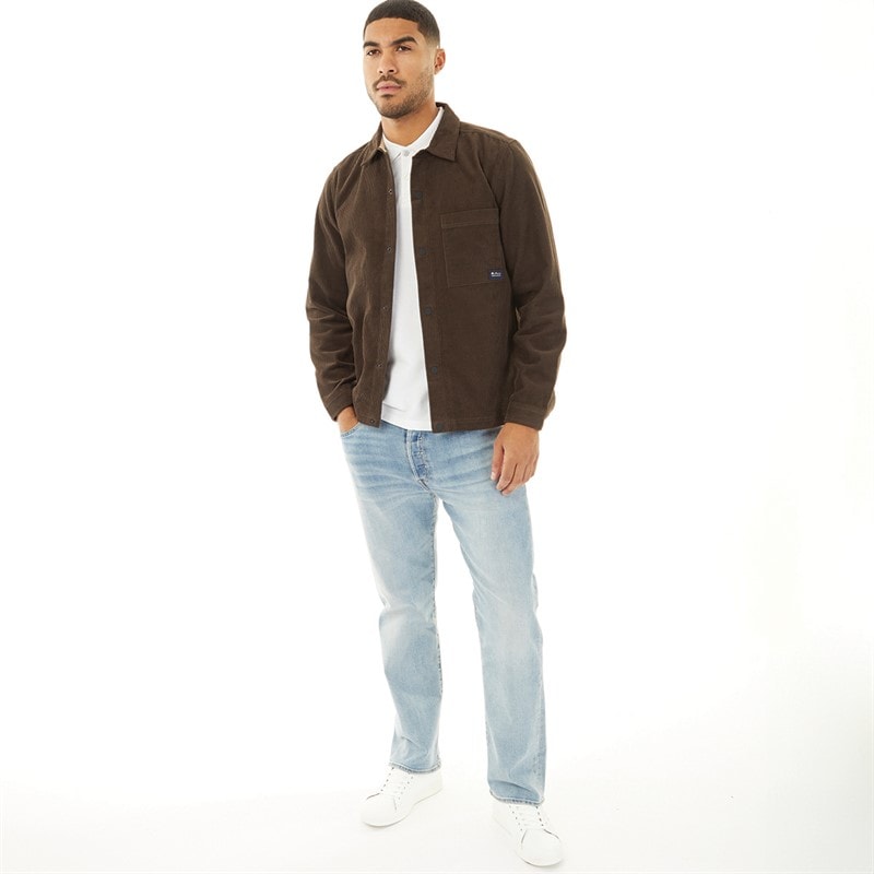 Ben Sherman Mens Cord Trucker Overshirt Brown - Image 4