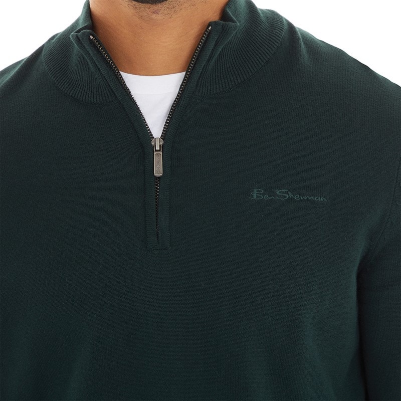 Ben Sherman Mens 1/4 Zip Funnel Neck Jumper Dark Green - Image 3