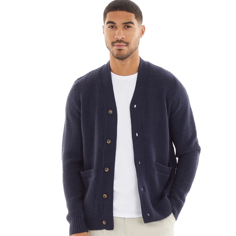 Ben Sherman Mens Bicolour Textured Cardigan Dark Navy - Image 1