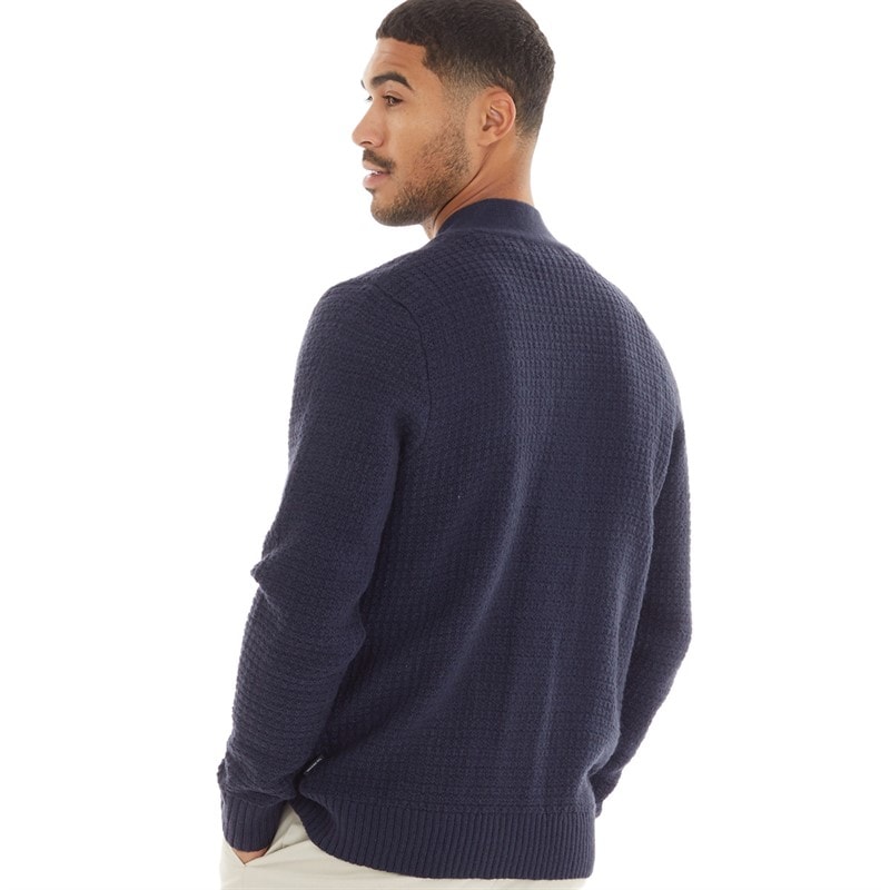 Ben Sherman Mens Bicolour Textured Cardigan Dark Navy - Image 2