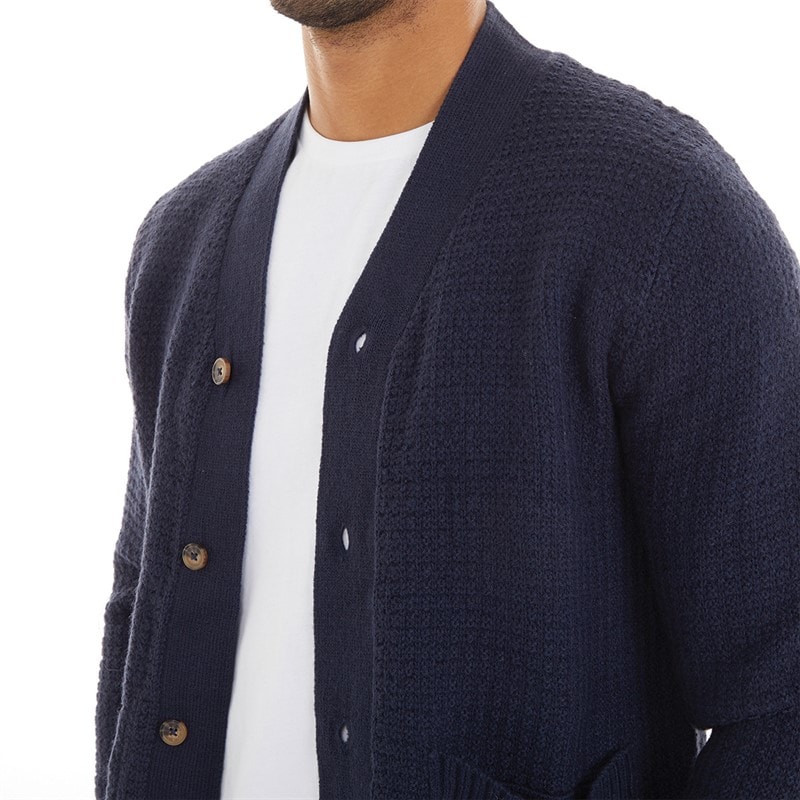 Ben Sherman Mens Bicolour Textured Cardigan Dark Navy - Image 3